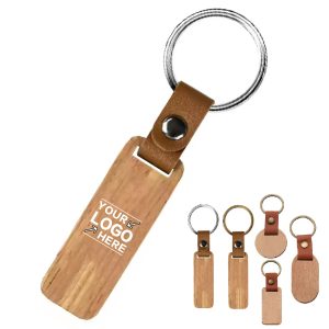 Custom Wooden Keychain Personalized Logo Leather Key Ring