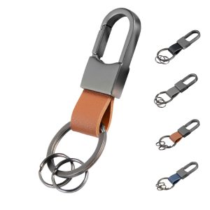 Leather Keychain with Metal Clip Hook for Keys and Bags